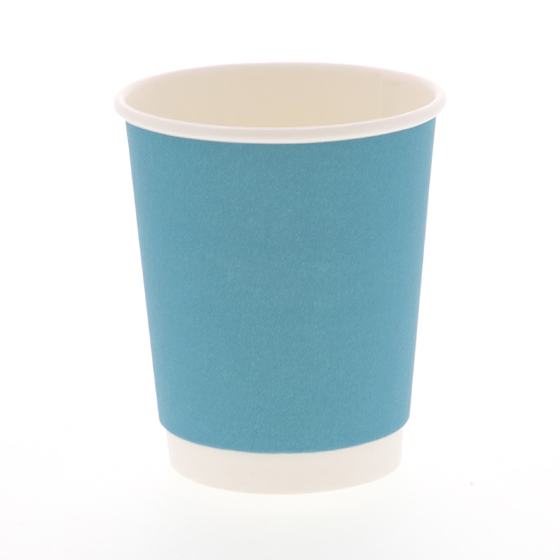 紙コップ 二重断熱カップ 8オンス(240ml) 口径80mm スカイブルー 25個/袋
