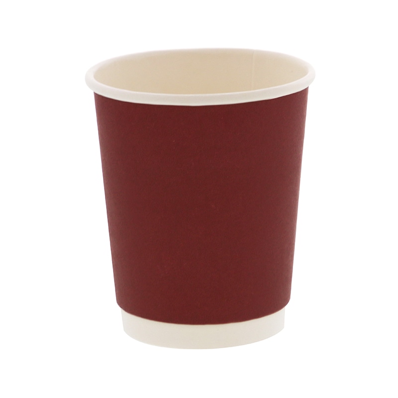 紙コップ 二重断熱カップ 8オンス(240ml) 口径80mm ワインレッド 25個/袋