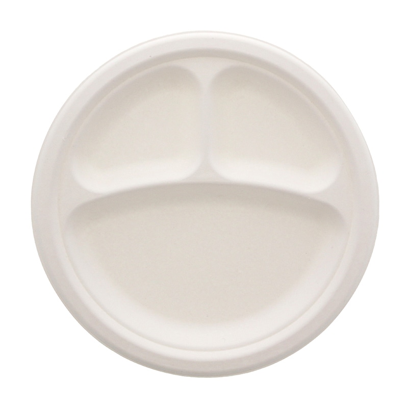 HEIKO 紙皿 業務用 バガスペーパーウェア 深皿プレート ホワイト 3仕切 23cm 50枚/袋