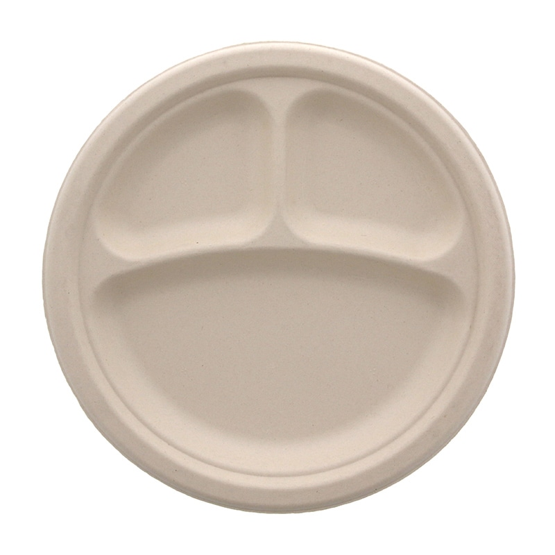 HEIKO 紙皿 業務用 バガスペーパーウェア 深皿プレート クラフト 3仕切 23cm 50枚/袋