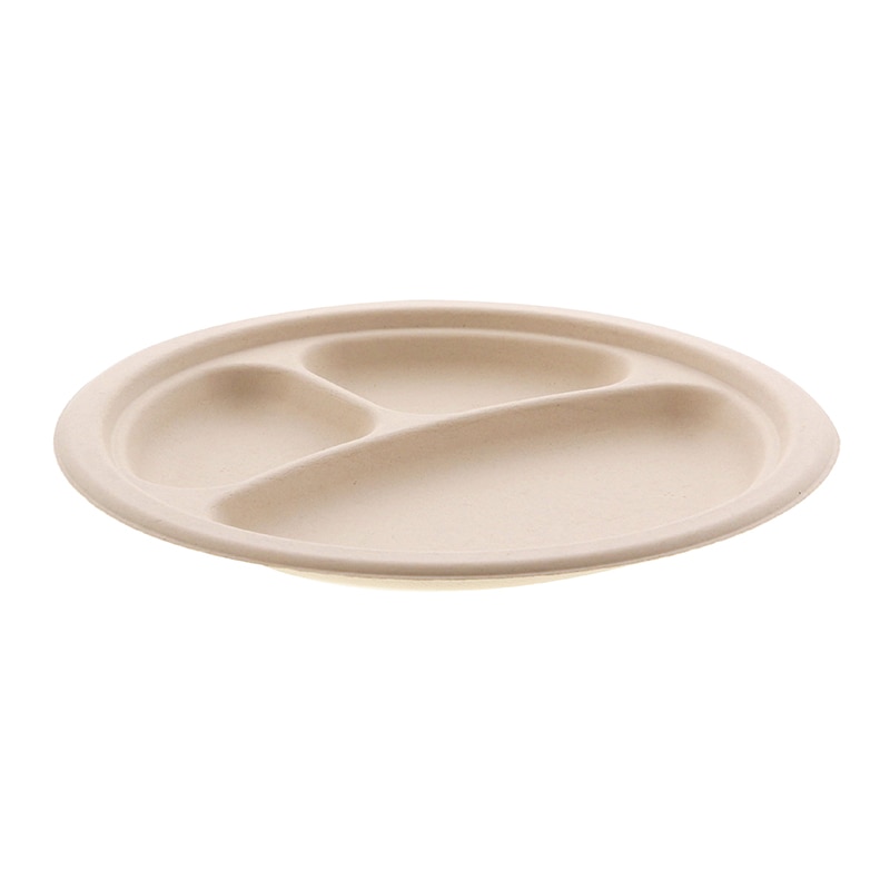 HEIKO 紙皿 業務用 バガスペーパーウェア 深皿プレート クラフト 3仕切 23cm 50枚/袋