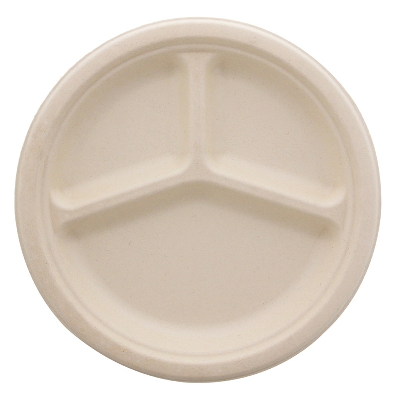 HEIKO 紙皿 業務用 バガスペーパーウェア 深皿プレート クラフト 3仕切 26cm 50枚/袋