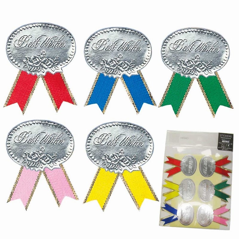 HEIKO ギフトシール(リボン付シール) アソート M ベストウイッシュ 銀 42片/束