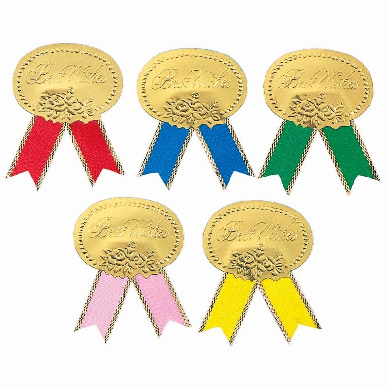 HEIKO ギフトシール(リボン付シール) アソート M ベストウイッシュ 金 42片/束