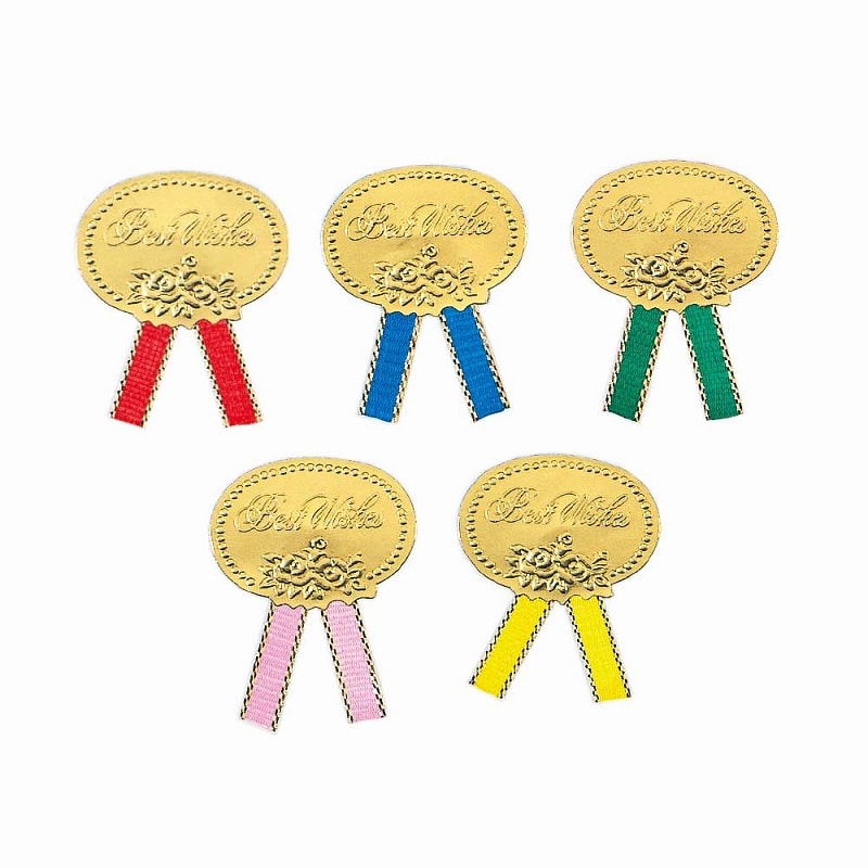 HEIKO ギフトシール(リボン付シール) アソート S ベストウイッシュ 金 40片/束