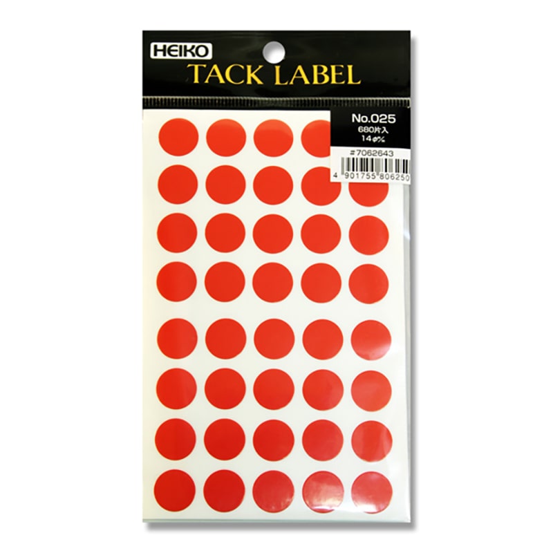 HEIKO タックラベル(シール) No.025 丸 赤 14mm 680片/束