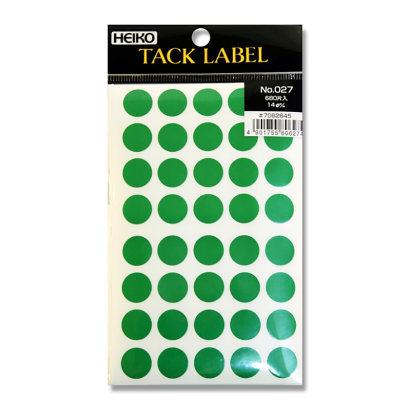 HEIKO タックラベル(シール) No.027 丸 緑 14mm 680片/束