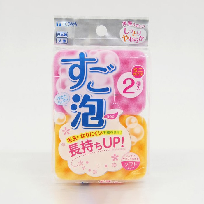 東和産業 すご泡Neo ミニソフトスポンジ 2個入 ピンク/オレンジ 1袋（ご注文単位10袋）【直送品】