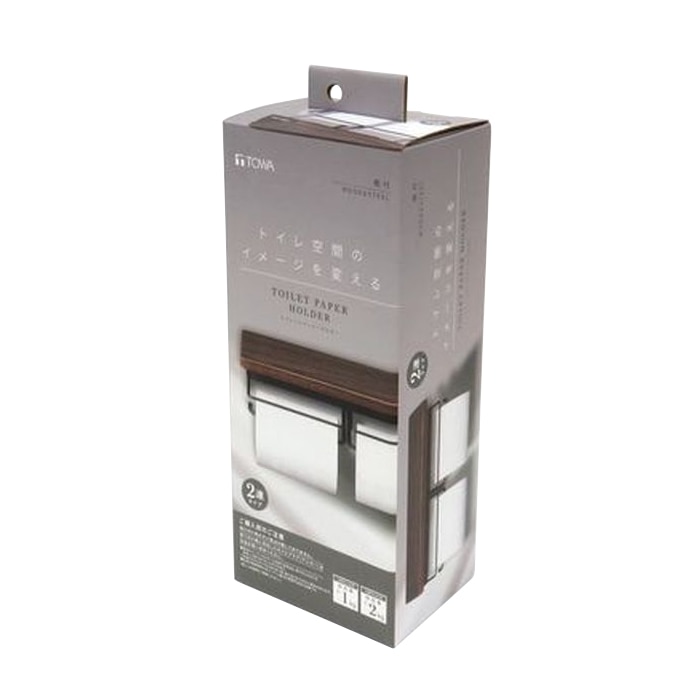 東和産業 ウッド＆スチール 棚付ペーパーホルダー 2連 1個（ご注文単位12個）【直送品】