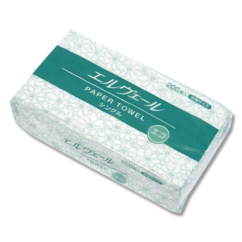大王製紙 ペーパータオル エルヴェール エコ レギュラー シングル 中判 200枚/袋