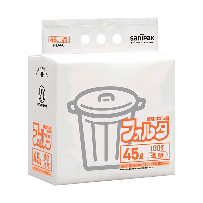 日本サニパック 業務用ゴミ袋 フォルタ 透明 45L 0.025mm 100枚入 FU4C 1冊（ご注文単位5冊）【直送品】