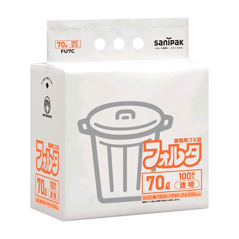 日本サニパック 業務用ゴミ袋 フォルタ 透明 70L 0.03mm 100枚入 FU7C 1冊（ご注文単位4冊）【直送品】