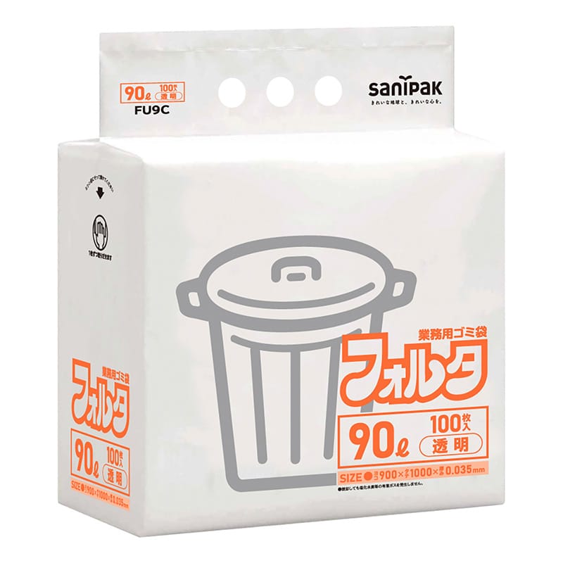 日本サニパック 業務用ゴミ袋 フォルタ 透明 90L 0.035mm 100枚入 FU9C 1冊（ご注文単位3冊）【直送品】