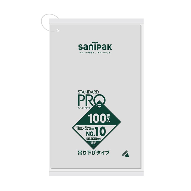 日本サニパック 規格ポリ袋 スタンダードプロ 吊り下げタイプ 透明 10号 0.03mm 100枚 L10H 1パック(ご注文単位30パック)【直送品】