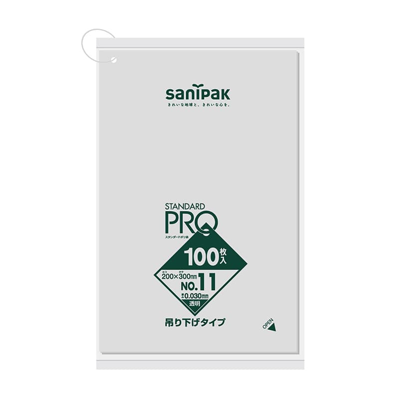 日本サニパック 規格ポリ袋 スタンダードプロ 吊り下げタイプ 透明 11号 0.03mm 100枚 L11H 1パック(ご注文単位30パック)【直送品】