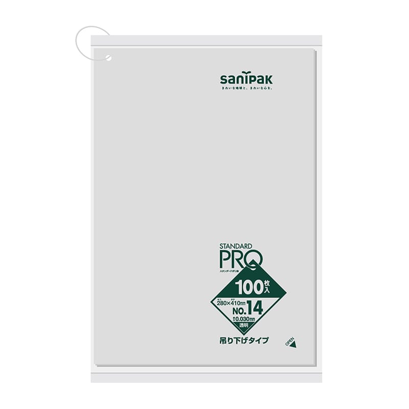 日本サニパック 規格ポリ袋 スタンダードプロ 吊り下げタイプ 透明 14号 0.03mm 100枚 L14H 1パック(ご注文単位30パック)【直送品】