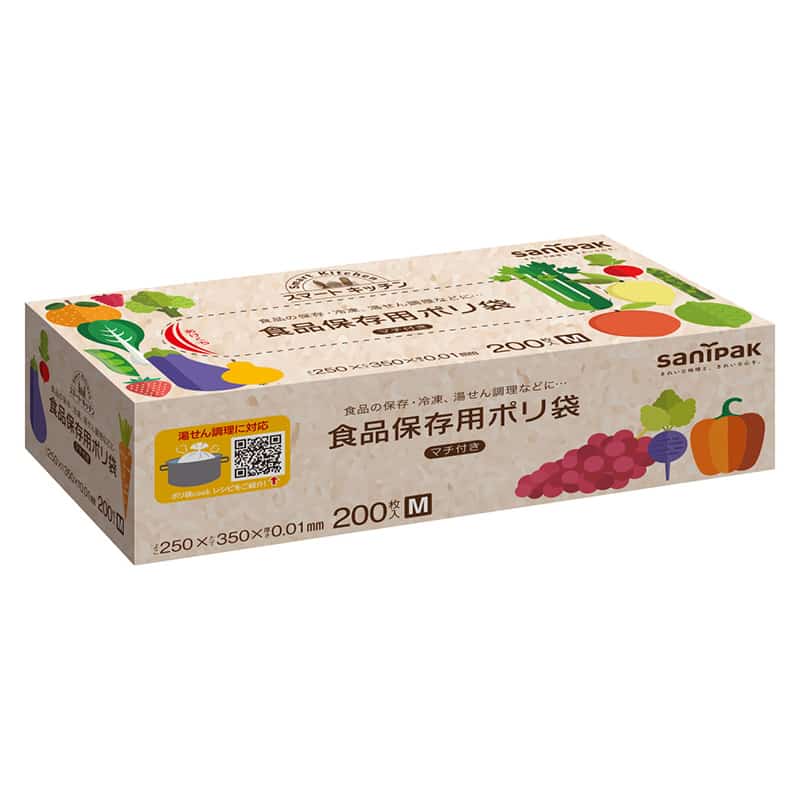 日本サニパック スマートキッチン 食品保存用ポリ袋 M 半透明 0.01mm 200枚入 KS20 1個（ご注文単位3個）【直送品】
