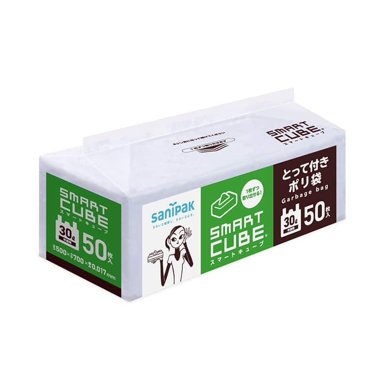 日本サニパック ポリ袋 スマートキューブ とって付き 半透明 30L 0.017mm 50枚入 SC39 1冊（ご注文単位12冊）【直送品】