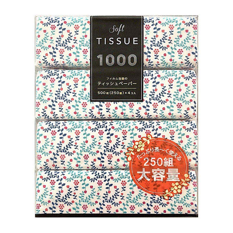 HA ソフトティシュ 花柄 500枚 250組 4個/パック（ご注文単位20パック）【直送品】