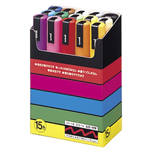 PC-5M15C ユニ　ポスカ　中字丸芯　15色セット 1セット (ご注文単位1セット)【直送品】