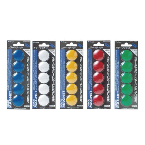 ミツヤ カラーマグネット 30mm 5個パック CM-30P 1個（ご注文単位10個）【直送品】