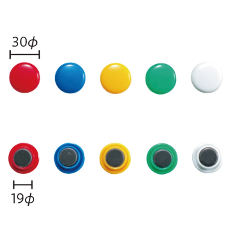 ミツヤ カラーマグネット 30mm 混色アソート 5個パック CMKA-30P 1個（ご注文単位10個）【直送品】