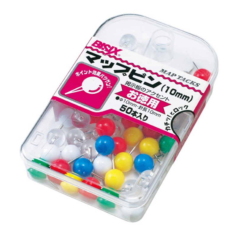 ミツヤ マップピン 10mm お徳用 色込 50本箱入 BX2-7-AS 1個（ご注文単位5個）【直送品】
