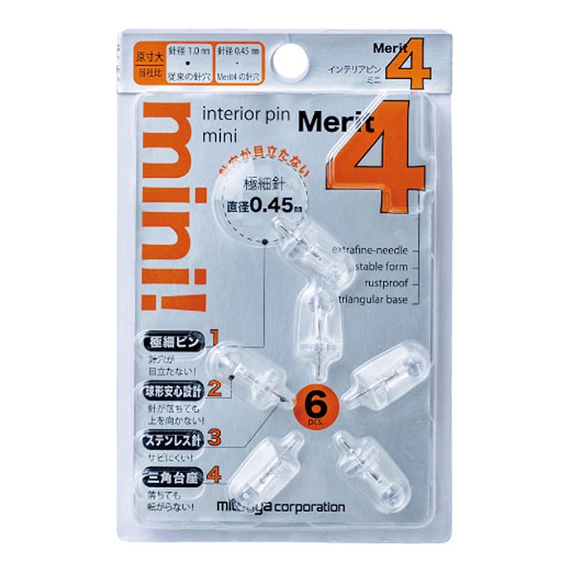 ミツヤ インテリアピンミニ 透明 6本入 DMM-6P-TM 1個（ご注文単位5個）【直送品】