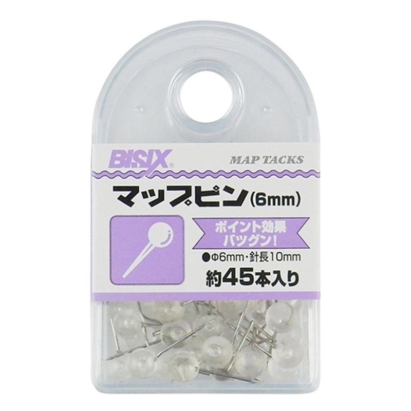 ミツヤ マップピン 6mm 透明 45本箱入 BX1-MP6T 1個（ご注文単位5個）【直送品】