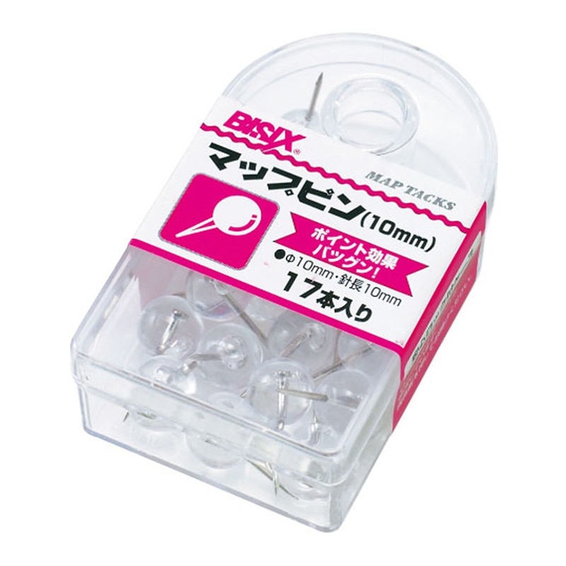ミツヤ マップピン 10mm 透明 17本箱入 BX1-7-T 1個（ご注文単位5個）【直送品】