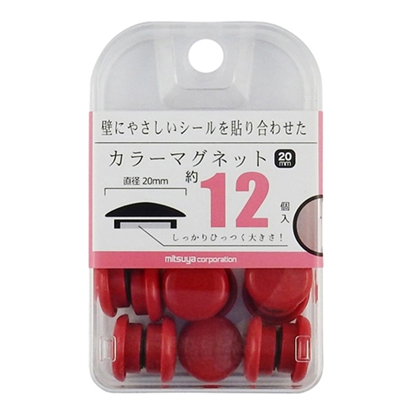 ミツヤ カラーマグネット 20mm 赤 12個箱入 BX2-CM20RD 1個（ご注文単位5個）【直送品】