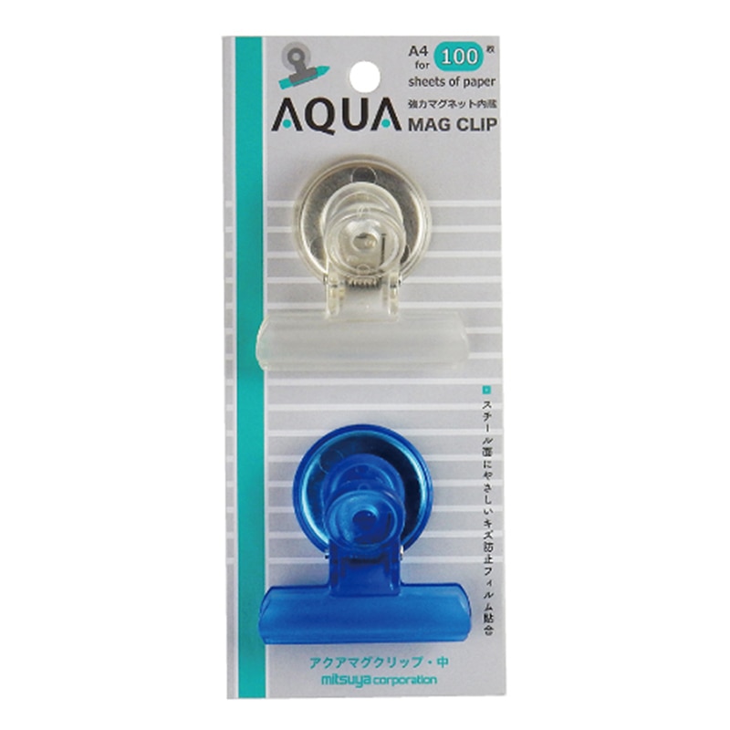 ミツヤ アクアマグクリップ 中 2個パック 青・透明アソート AM-01P-BU 1個（ご注文単位5個）【直送品】