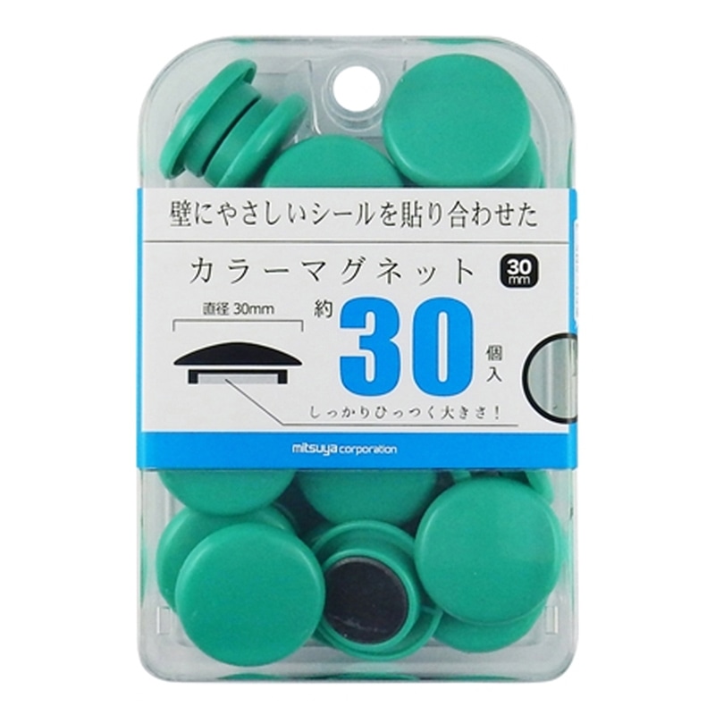 ミツヤ カラーマグネット 30mm 緑 30個箱入 BX3-CM30GR 1個(ご注文単位3個)【直送品】