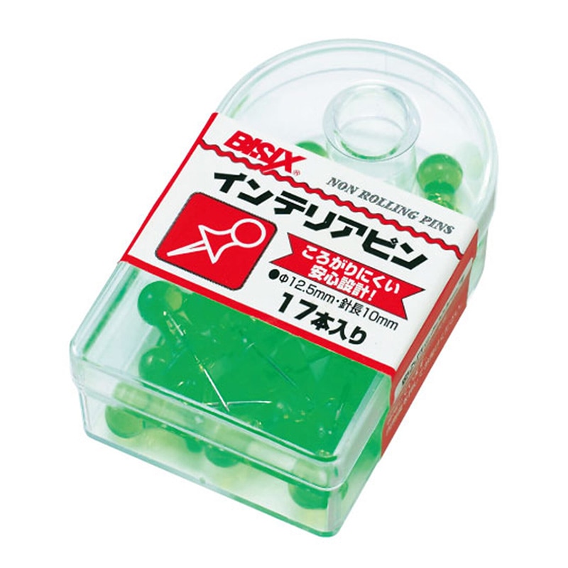 ミツヤ インテリアピン 緑 17本箱入 BX1-5-GR 1個（ご注文単位5個）【直送品】