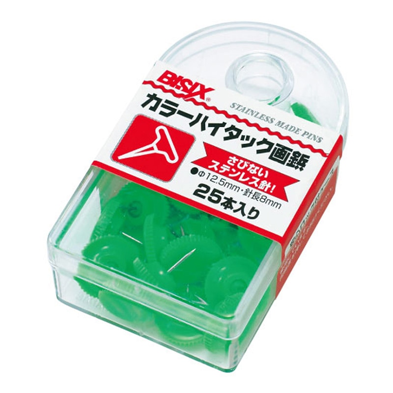 ミツヤ カラーハイタック画鋲 緑 25本箱入 BX1-6-GR 1個（ご注文単位5個）【直送品】