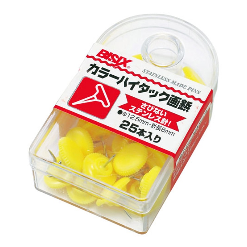 ミツヤ カラーハイタック画鋲 黄 25本箱入 BX1-6-YL 1個（ご注文単位5個）【直送品】