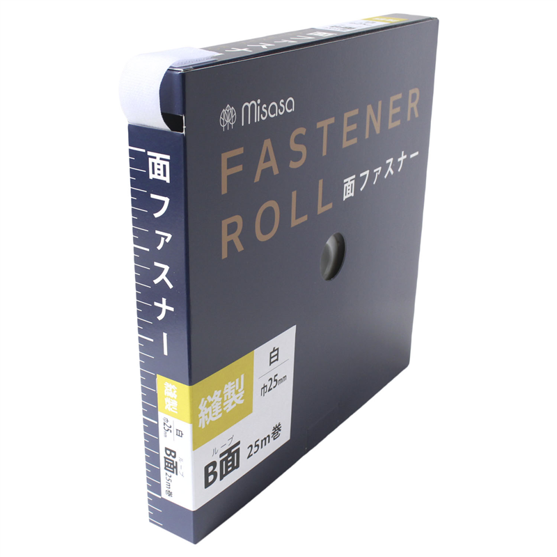 ミササ 面ファスナーテープ ベルクロ ロールタイプ 25mm 25m巻 白 メス MIS6959 1巻（ご注文単位1巻）【直送品】