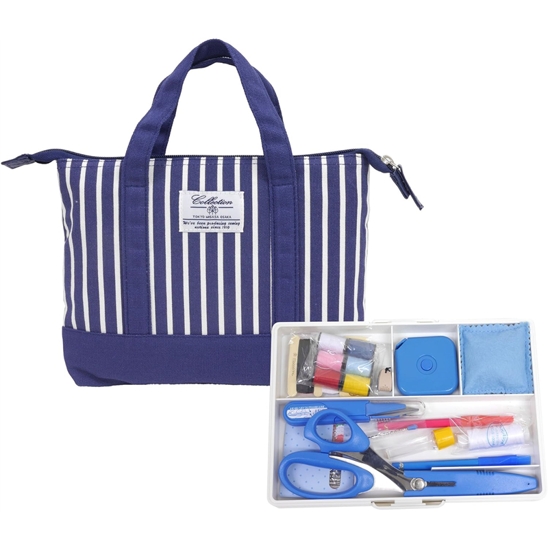 ミササ 裁縫セット ソーイングセット 左利き用 ストライプ ファスナーバッグL 8246 1個(ご注文単位1個)【直送品】