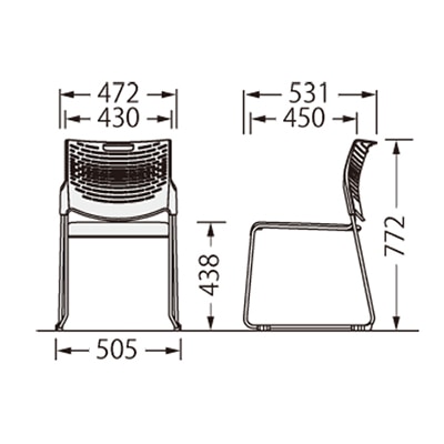 ライオン事務器 スタッキングチェアー ハープ ブラック ホワイトシェル No.1780NS-W 1台(ご注文単位1台)【直送品】