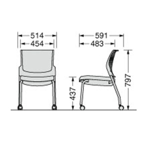 ライオン事務器 会議用イス スターブ キャスター付4本脚 肘なし 背パッド付 ブルー No.1765F 1台(ご注文単位1台)【直送品】