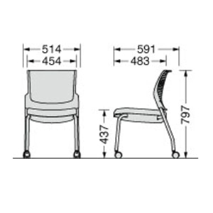 ライオン事務器 会議用イス スターブ キャスター付4本脚 肘なし 背パッド付 ブラック No.1765F 1台(ご注文単位1台)【直送品】
