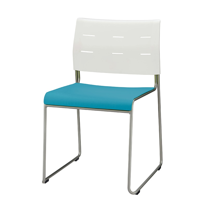 ライオン事務器 スタッキングチェアー　座クッション付 ティールブルー No.726NS-WS 1台（ご注文単位1台）【直送品】