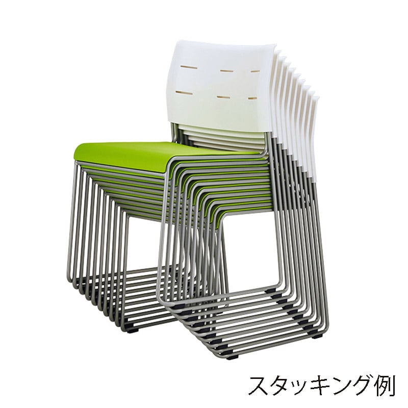 ライオン事務器 スタッキングチェアー　座クッション付 グリーン No.726NS-WS 1台（ご注文単位1台）【直送品】