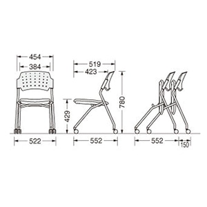 ライオン事務器 ミーティング用チェアー トレット 布張り ダークブルー No.1690F 1台(ご注文単位1台)【直送品】