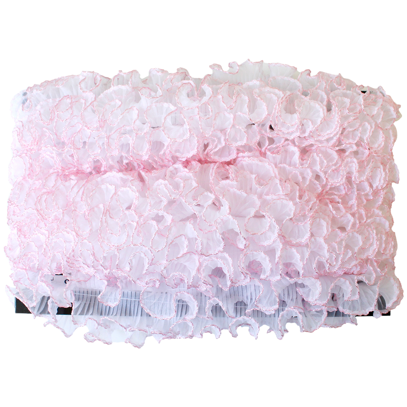 渡辺布帛工業 テトロンウェーブフリルレース カラー縁 25mmx15m巻 白×ピンク WF-F7700-25-2 1巻（ご注文単位1巻）【直送品】