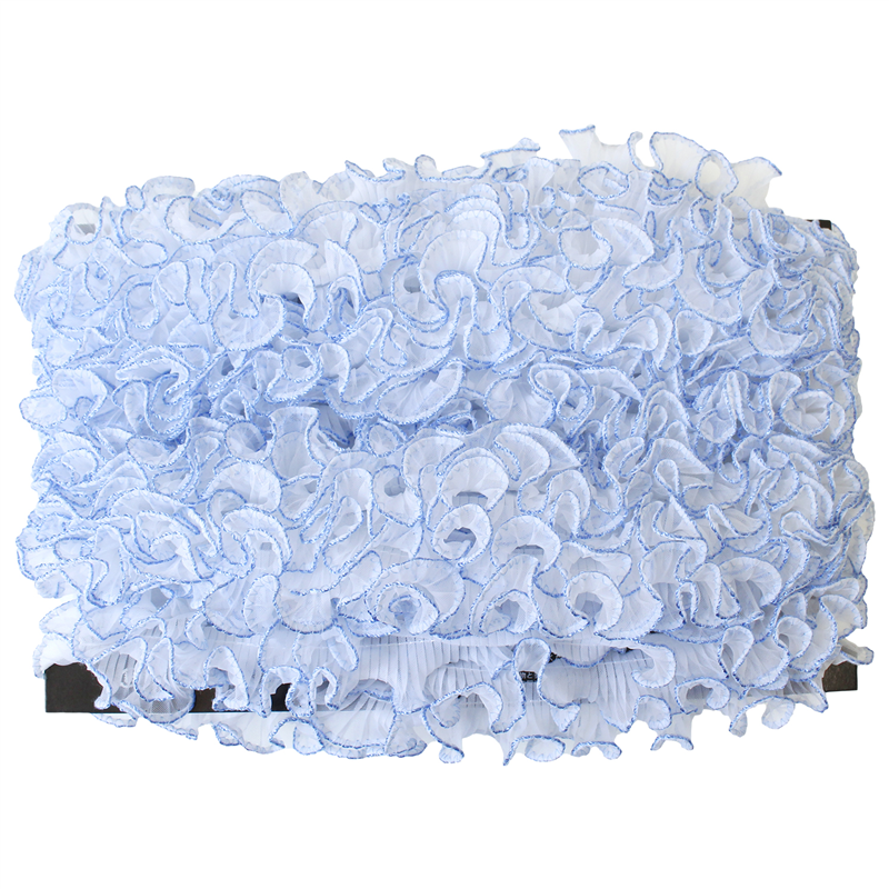 渡辺布帛工業 テトロンウェーブフリルレース カラー縁 25mmx15m巻 白×サックス WF-F7700-25-3 1巻（ご注文単位1巻）【直送品】