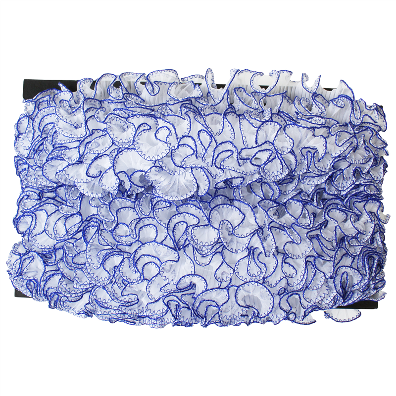 渡辺布帛工業 テトロンウェーブフリルレース カラー縁 25mmx15m巻 白×紺 WF-F7700-25-6 1巻（ご注文単位1巻）【直送品】