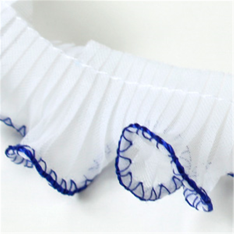 渡辺布帛工業 テトロンウェーブフリルレース カラー縁 25mmx15m巻 白×紺 WF-F7700-25-6 1巻(ご注文単位1巻)【直送品】