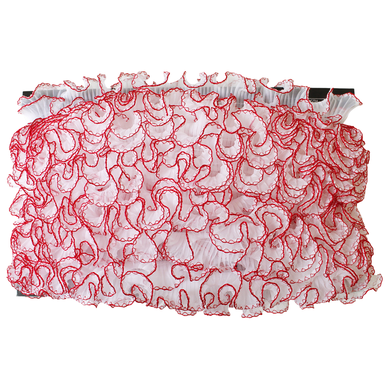 渡辺布帛工業 テトロンウェーブフリルレース カラー縁 25mmx15m巻 白×レッド WF-F7700-25-11 1巻（ご注文単位1巻）【直送品】