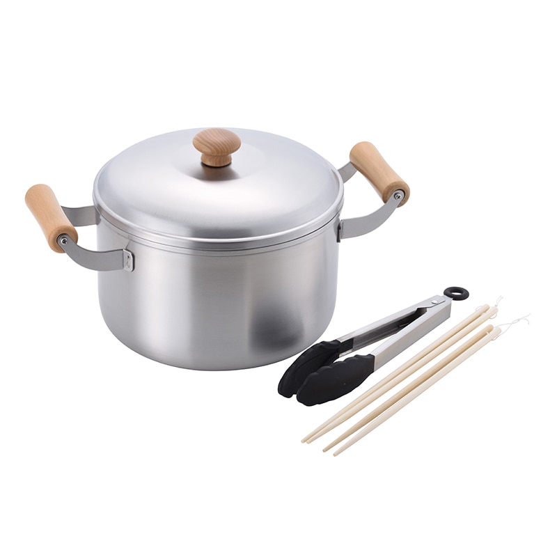 和平フレイズ 千歳 ステンレス深型両手鍋 木柄 22cm トング・菜箸付 CS-036 1個（ご注文単位1個）【直送品】